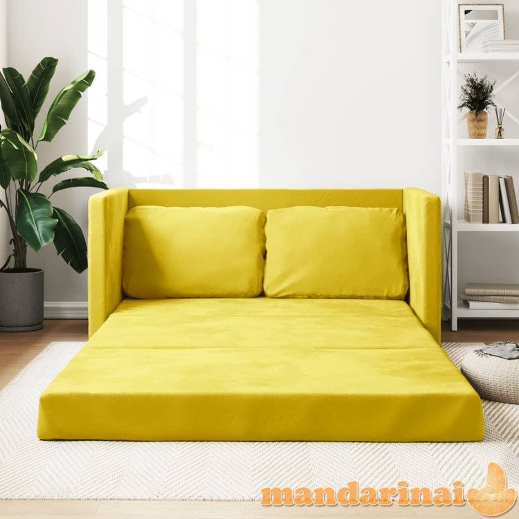 Grindų sofa-lova, 2-1, tamsiai geltona, 122x204x55cm, aksomas