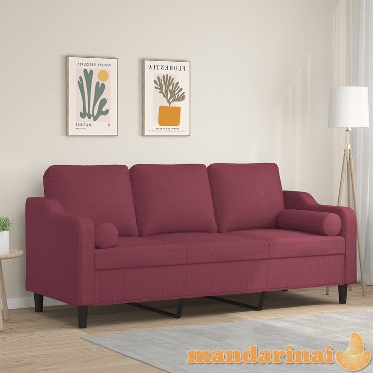 Trivietė sofa su pagalvėlėmis, raudonojo vyno, 180cm, audinys