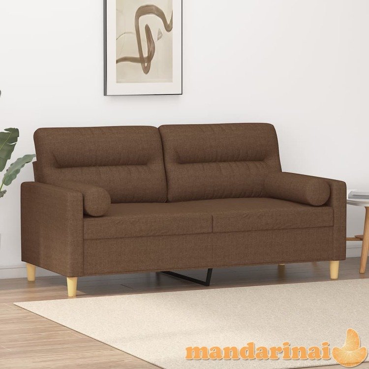 Dvivietė sofa su pagalvėlėmis, rudos spalvos, 140cm, audinys