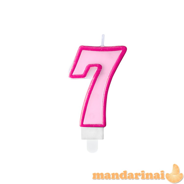 Birthday candle Number 7, pink, 7cm