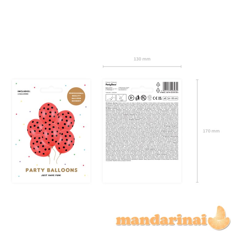 Balloons 30cm, Dots, Pastel Poppy Red (1 pkt / 6 pc.)