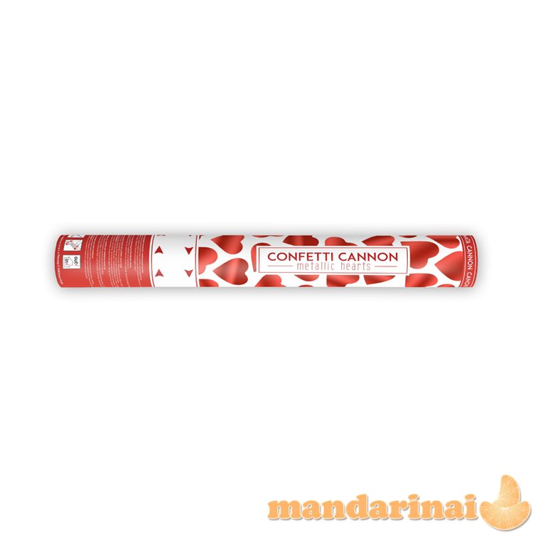 Confetti cannon with hearts, red, 40cm