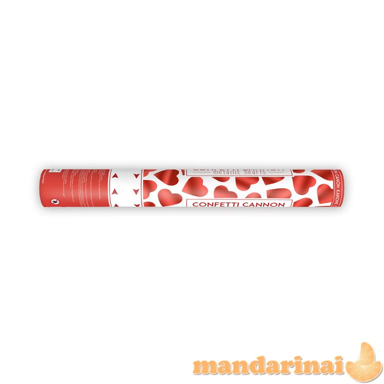 Confetti cannon with hearts, red, 40cm