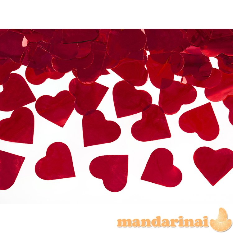 Confetti cannon with hearts, red, 40cm