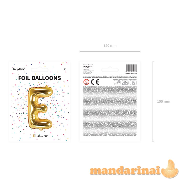 Foil Balloon Letter E , 35cm, gold