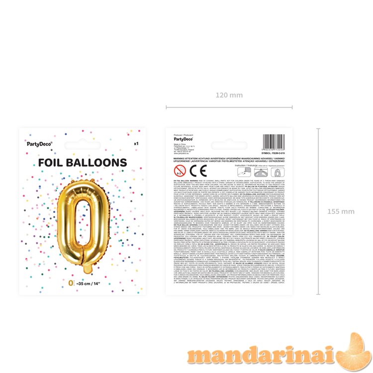 Foil Balloon Letter O , 35cm, gold