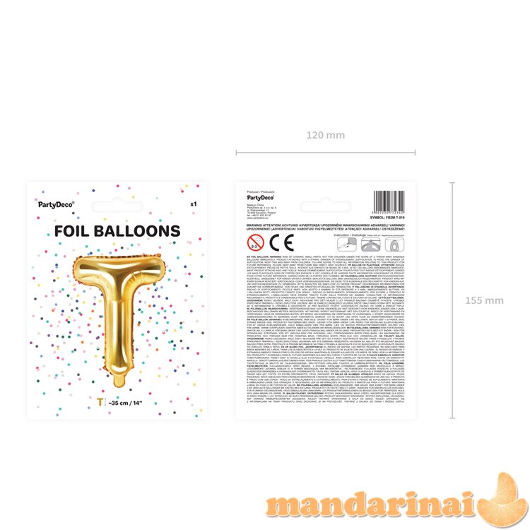 Foil Balloon Letter T , 35cm, gold