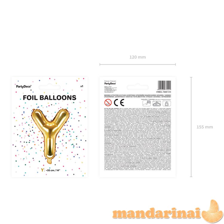 Foil Balloon Letter Y , 35cm, gold