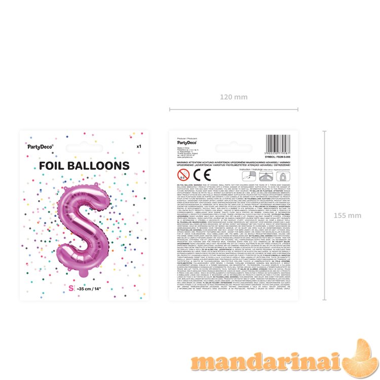 Foil Balloon Letter S , 35cm, dark pink