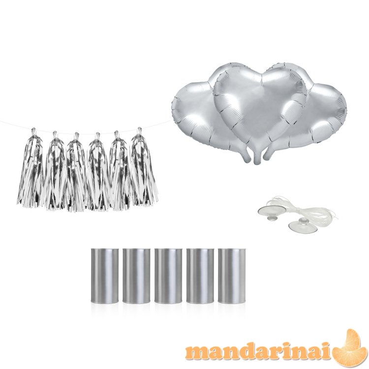 Car decoration kit - Hearts, silver