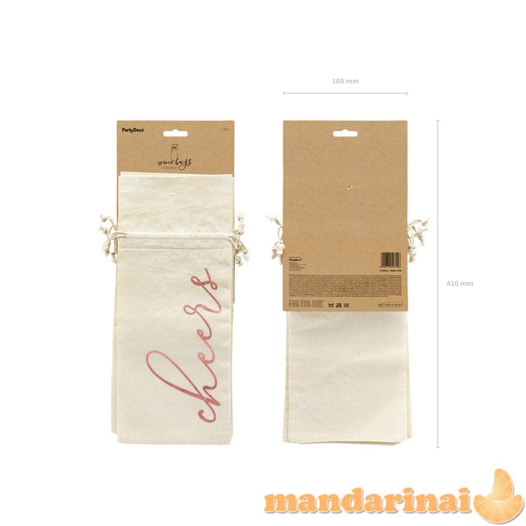 Wine cotton bag - Cheers, rose gold, 15.5x36cm (1 pkt / 5 pc.)