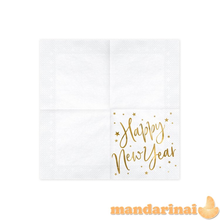 Napkins Happy New Year, white, 33x33cm (1 pkt / 20 pc.)