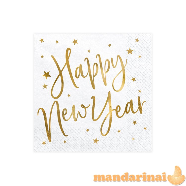 Napkins Happy New Year, white, 33x33cm (1 pkt / 20 pc.)