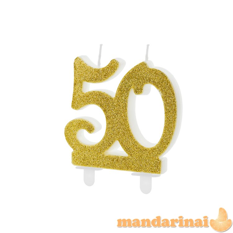 Birthday candle Number 50, gold, 7.5cm