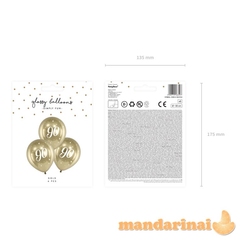 Glossy Balloons 30cm, 90, gold (1 pkt / 6 pc.)