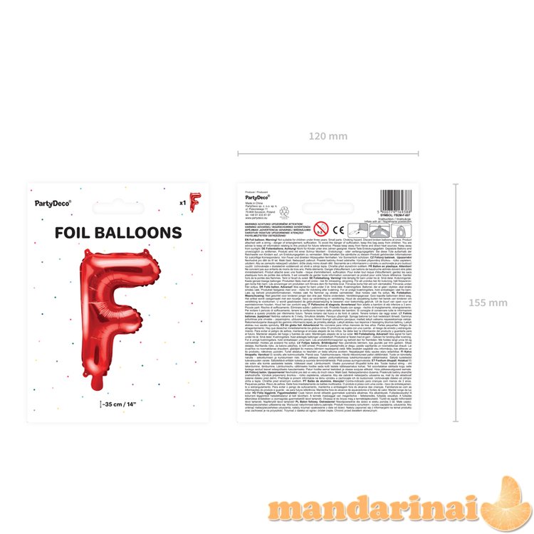 Foil Balloon Letter F , 35cm, red