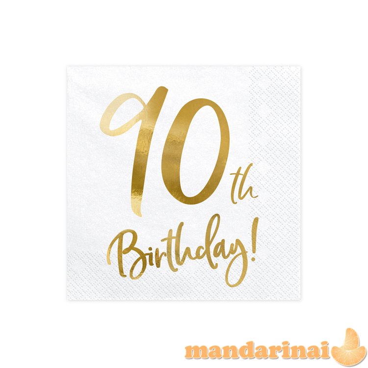 Napkins 90th Birthday, white, 33x33cm (1 pkt / 20 pc.)