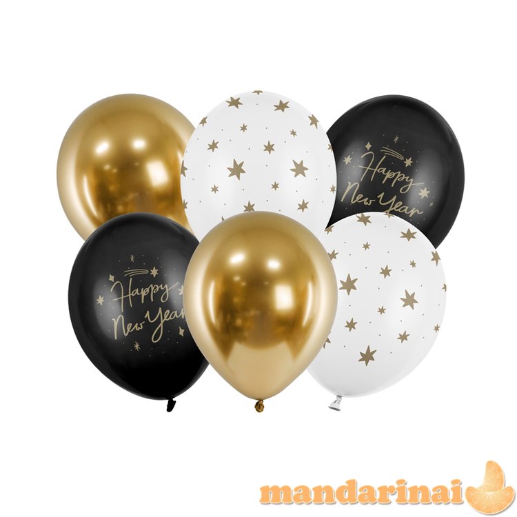 Balloons 30 cm, Happy New Year, mix (1 pkt / 6 pc.)