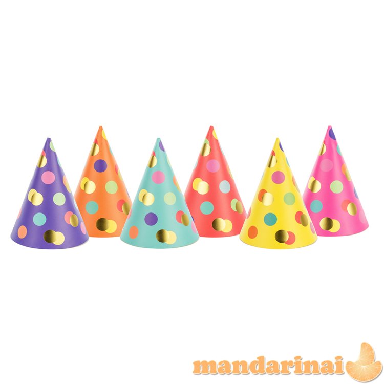 Party hats Dots, mix, 16cm (1 pkt / 6 pc.)