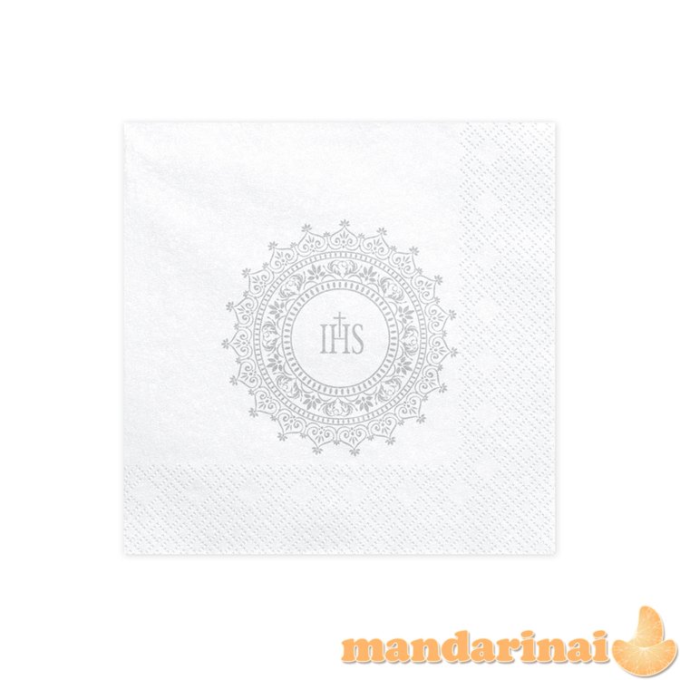 Napkins First Communion - IHS, 33x33cm, silver (1 pkt / 20 pc.)