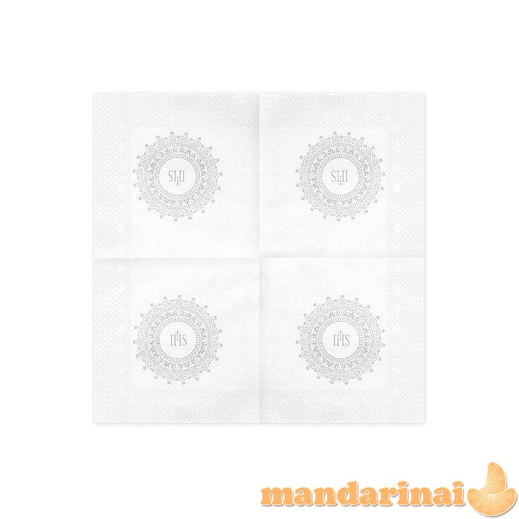 Napkins First Communion - IHS, 33x33cm, silver (1 pkt / 20 pc.)