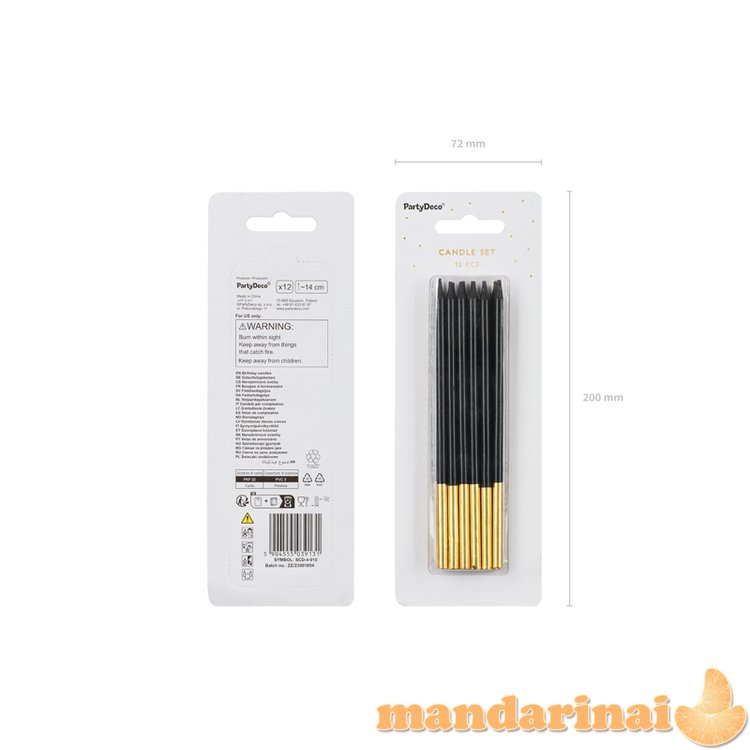 Plain birthday candles, black, 14 cm (1 pkt / 12 pc.)