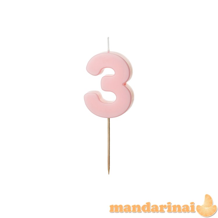 Birthday candle Number 3, light pink, 5.5 cm