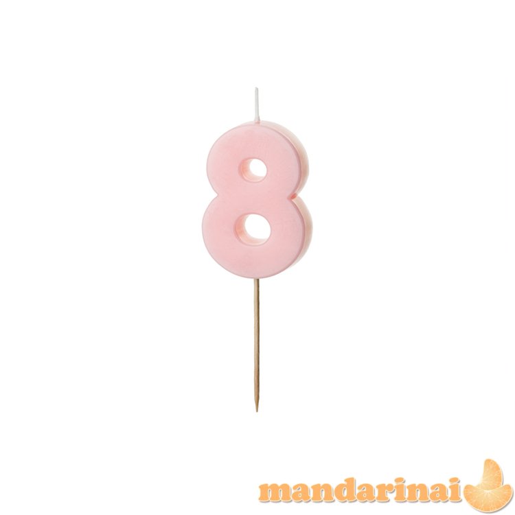 Birthday candle Number 8, light pink, 5.5 cm