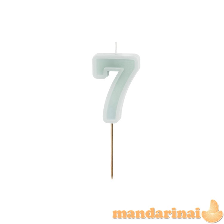 Birthday candle Number 7, light mint, 6 cm