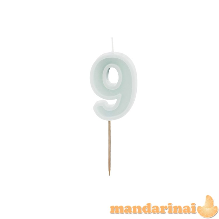 Birthday candle Number 9, light mint, 6 cm