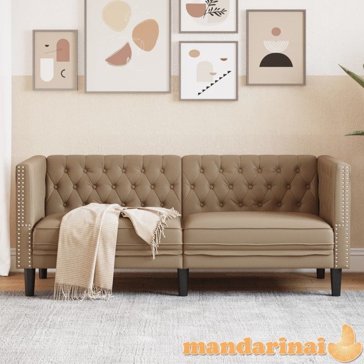 Dvivietė chesterfield sofa, kapučino spalvos, dirbtinė oda