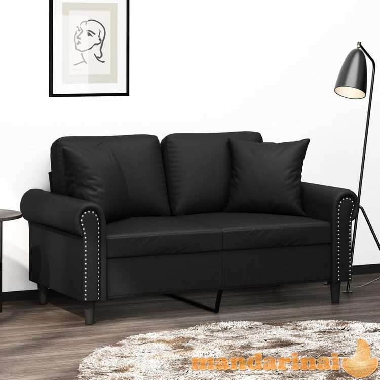 Dvivietė sofa su pagalvėlėmis, juoda, 120cm, dirbtinė oda