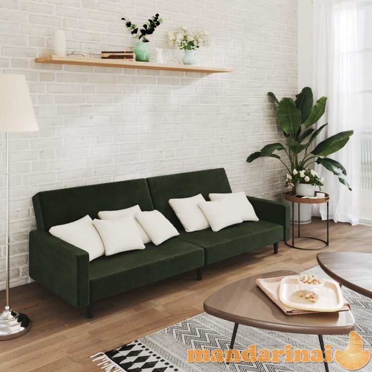 Dvivietė sofa-lova, tamsiai žalios spalvos, aksomas