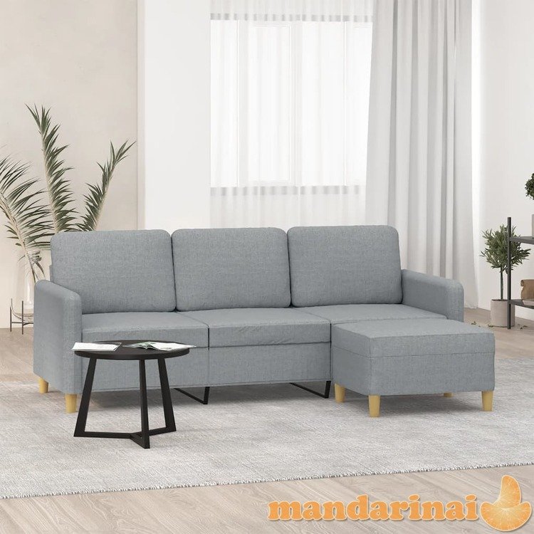 Trivietė sofa su pakoja, šviesiai pilka, 180cm, audinys