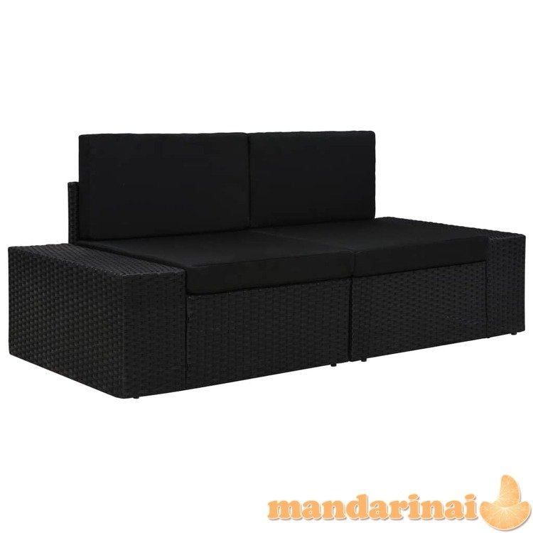 Modulinė dvivietė sofa, juodos spalvos, poliratanas