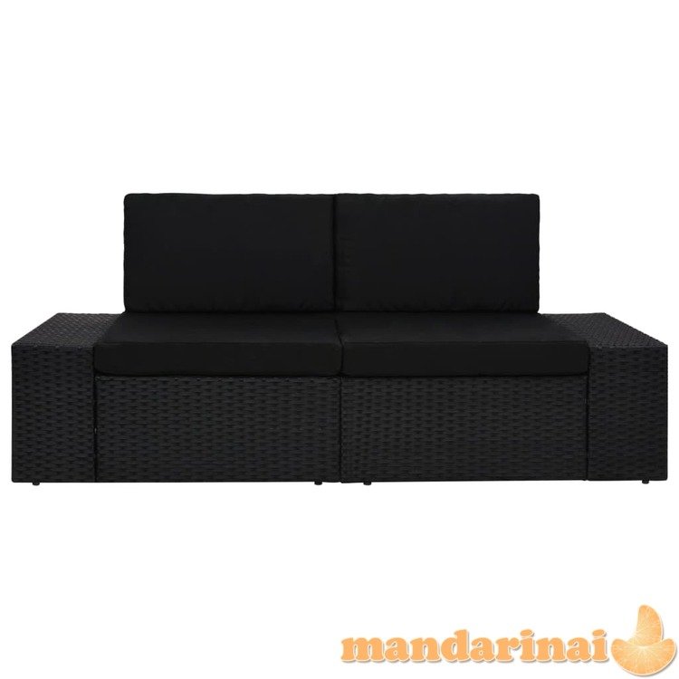 Modulinė dvivietė sofa, juodos spalvos, poliratanas