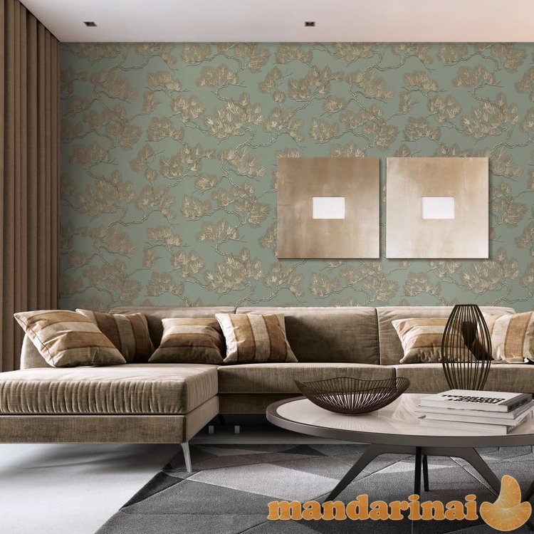 Dutch wallcoverings tapetai, žalios spalvos, su pušimis