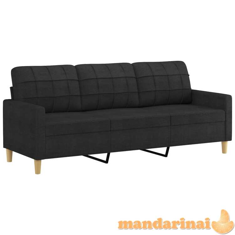 Trivietė sofa, juodos spalvos, 180cm, audinys