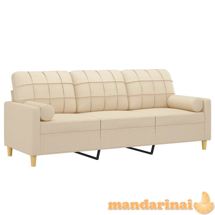 Trivietė sofa su pagalvėlėmis, kreminės spalvos, 180cm, audinys