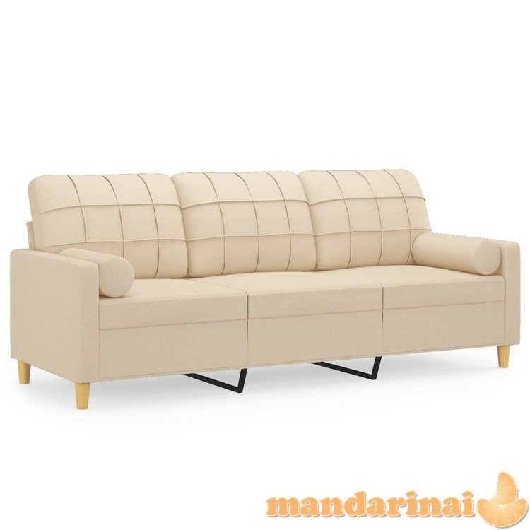 Trivietė sofa su pagalvėlėmis, kreminės spalvos, 180cm, audinys