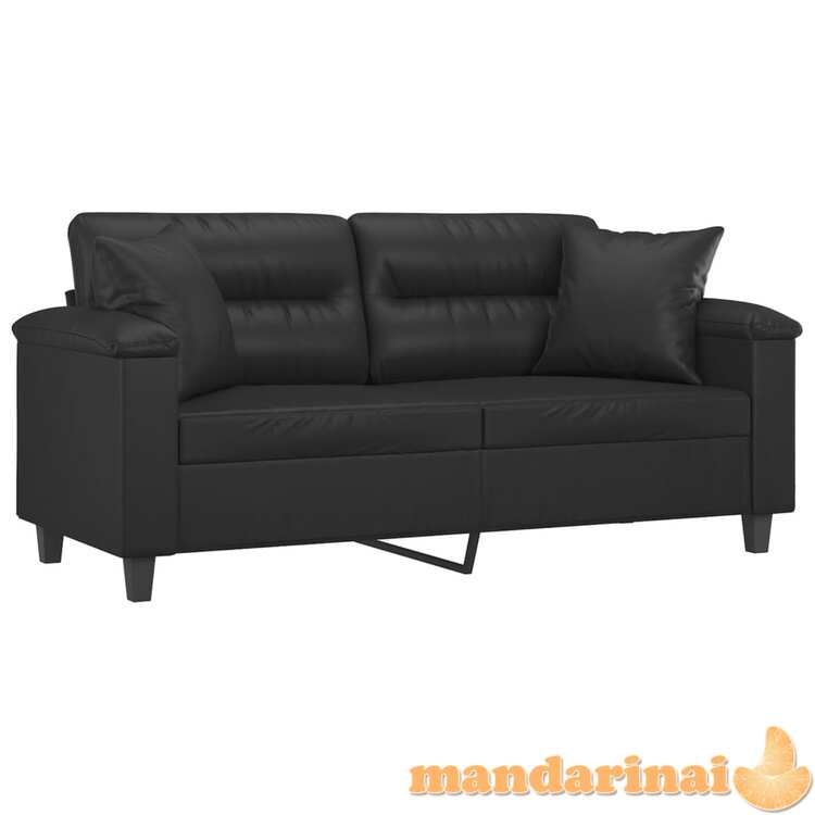 Dvivietė sofa su pagalvėlėmis, juoda, 140cm, dirbtinė oda