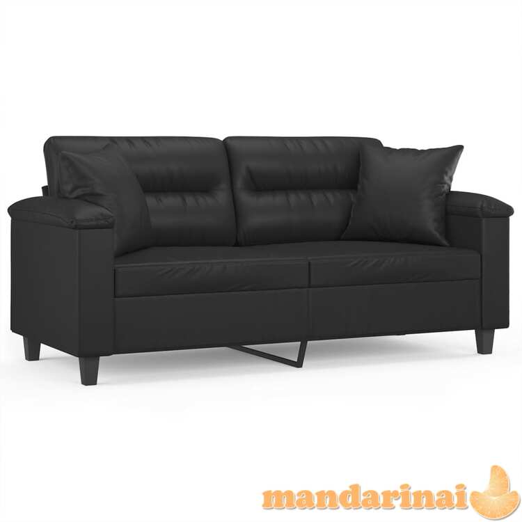 Dvivietė sofa su pagalvėlėmis, juoda, 140cm, dirbtinė oda