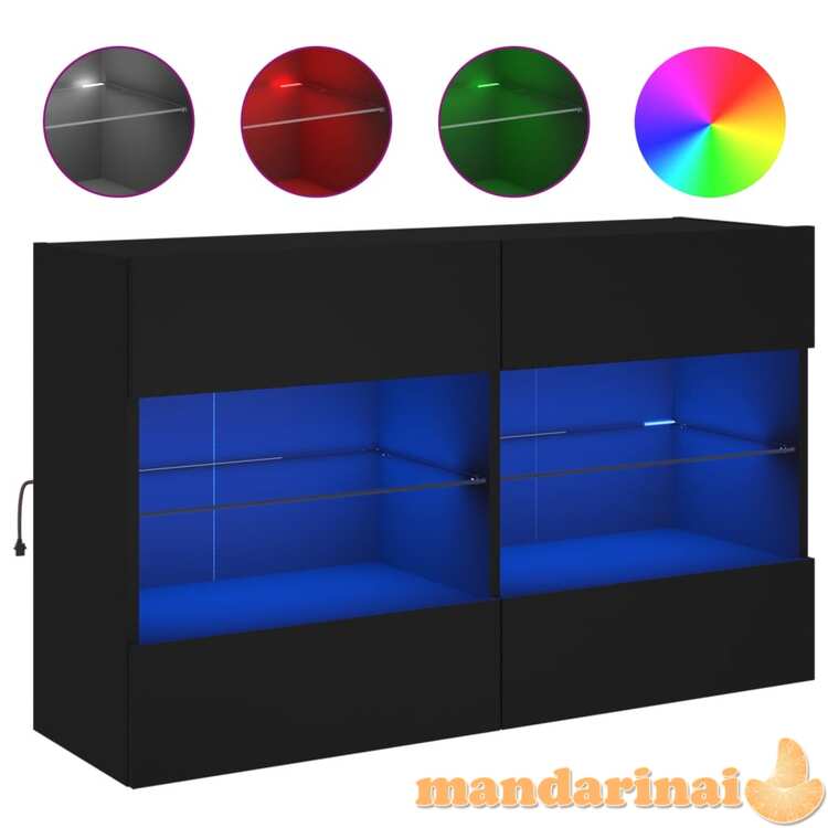 Sieninė tv spintelė su led lemputėmis, juoda, 98,5x30x60,5cm