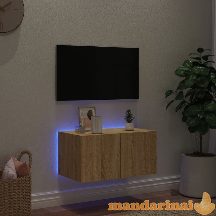 Sieninė tv spintelė su led lemputėmis, ąžuolo, 60x35x31cm