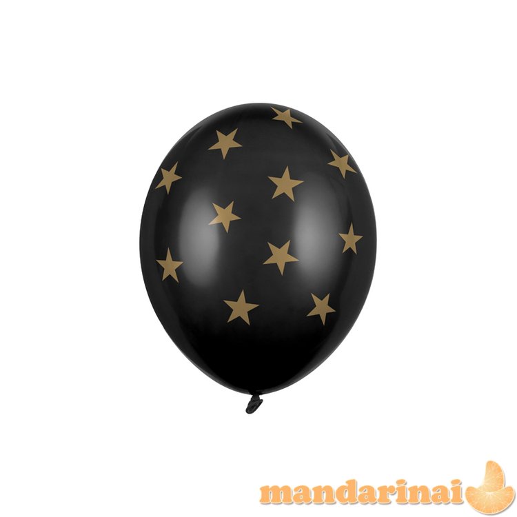 Balloons 30cm, Stars, Pastel Black (1 pkt / 6 pc.)