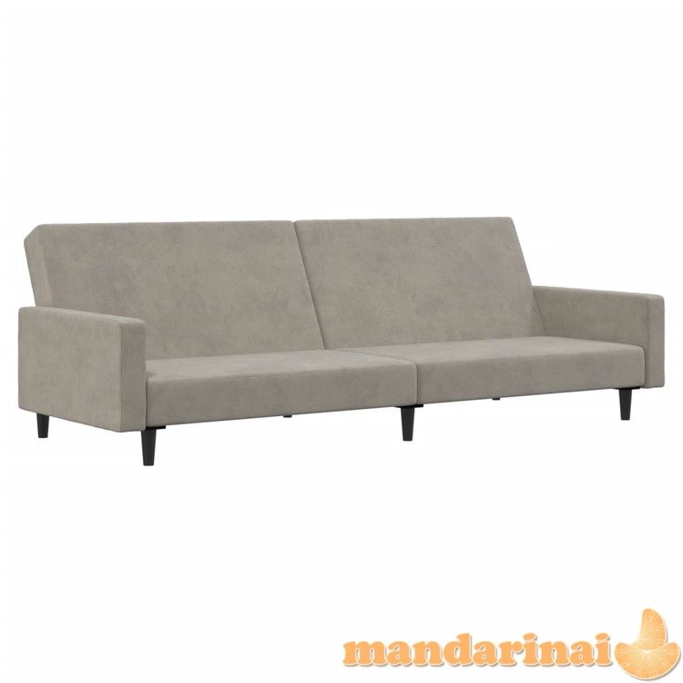 Dvivietė sofa-lova, šviesiai pilkos spalvos, aksomas