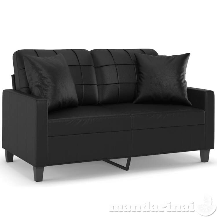 Dvivietė sofa su pagalvėlėmis, juoda, 120cm, dirbtinė oda