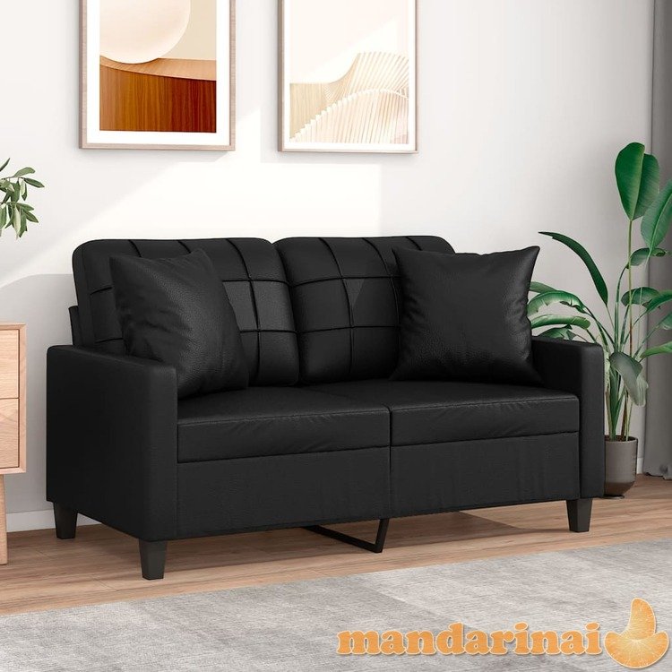 Dvivietė sofa su pagalvėlėmis, juoda, 120cm, dirbtinė oda