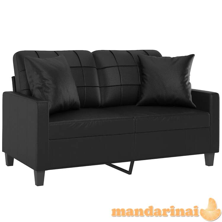 Dvivietė sofa su pagalvėlėmis, juoda, 120cm, dirbtinė oda