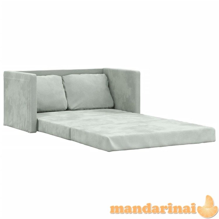 Grindų sofa-lova, 2-1, šviesiai pilka, 122x204x55cm, aksomas